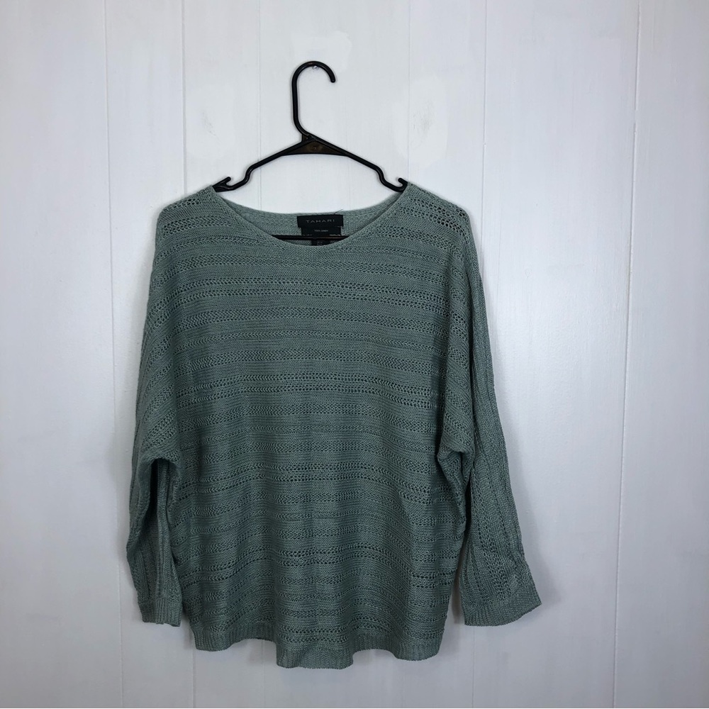 Tahari 100% Linen Knit Long Sleeve Blouse Sz M